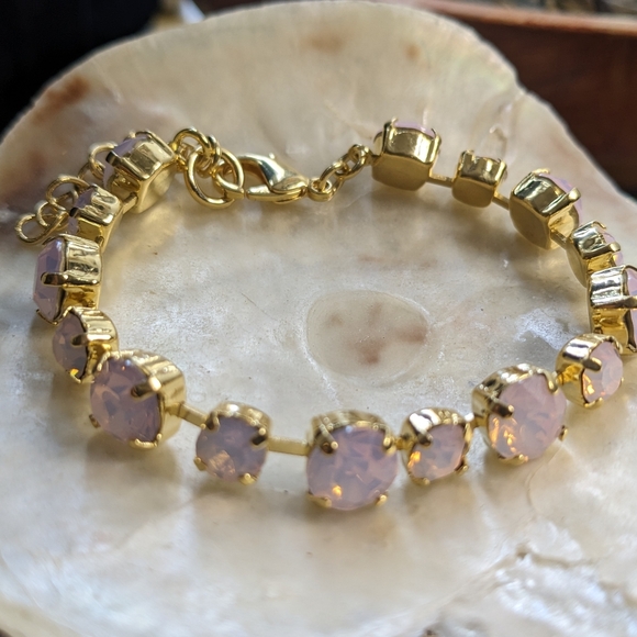 Pink Opal Rose Water Crystal Bracelet in 14k Gold Plated - Picture 1 of 4